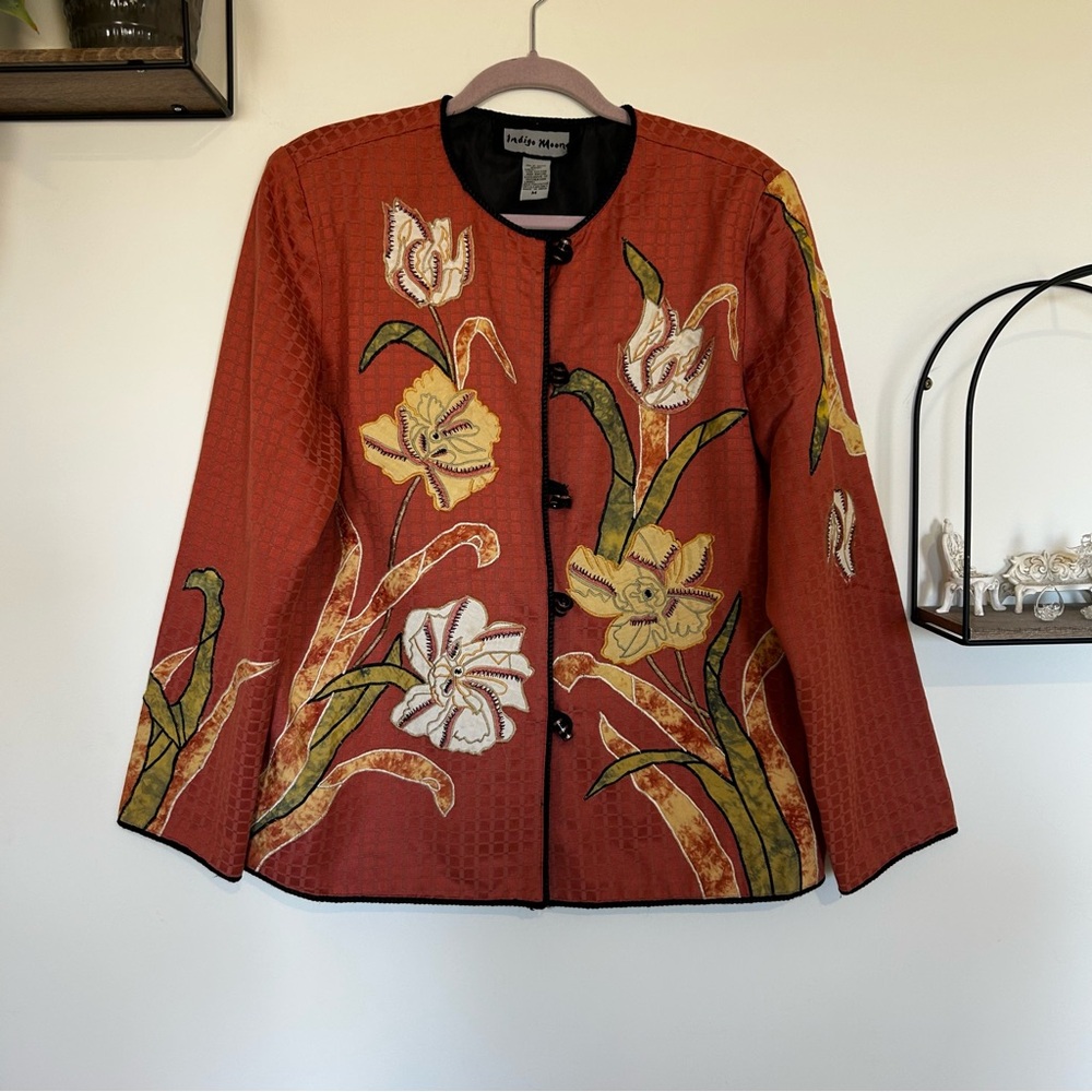 Indigo‎ Moon Floral Print Cotton Blend Blazer Size Medium